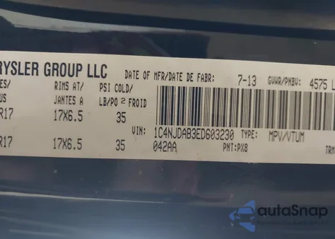 2014 Jeep Compass Sport из США, поврежденный, VIN 1C4NJDAB3ED603230